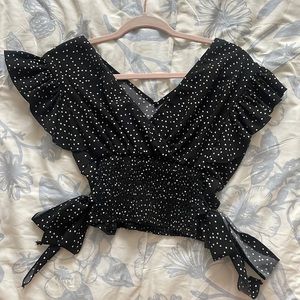 Cropped ruffled polka dot top